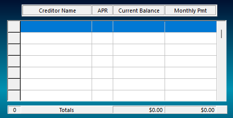 Debt Manager Professional - Creditor Table
